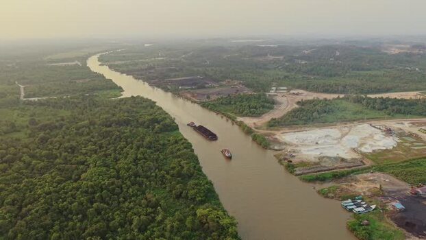 Aerial view of Delta Mahakam river in Indonesia.