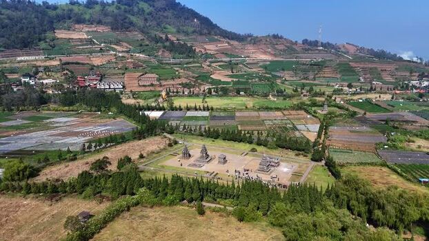 Aerial view of Candi Arjuna temple in Indonesia. Aerial view of Candi Arjuna temple in Indonesia.