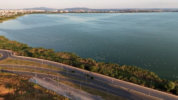 Aerial view of Lake Burgas and surrounding landscape Bulgaria. Aerial view of Lake Burgas and surrounding landscape Bulgaria.