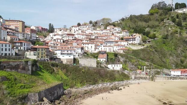 Aerial view of Llastres coastal village in Asturias Spain. Aerial view of Llastres coastal village in Asturias Spain.