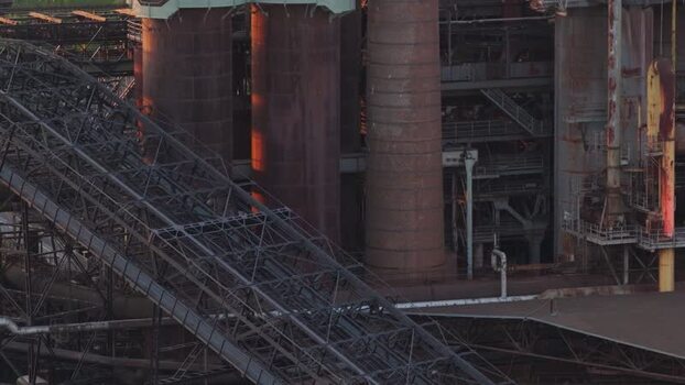 Aerial view of Volklingen Ironworks industrial site Germany.