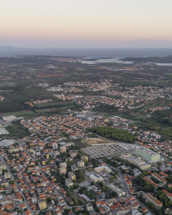 Aerial view of the residential neighborhoods and urban landscape of Pula Istarska zupanija Croatia. Aerial view of the residential neighborhoods and urban landscape of Pula Istarska zupanija Croatia.