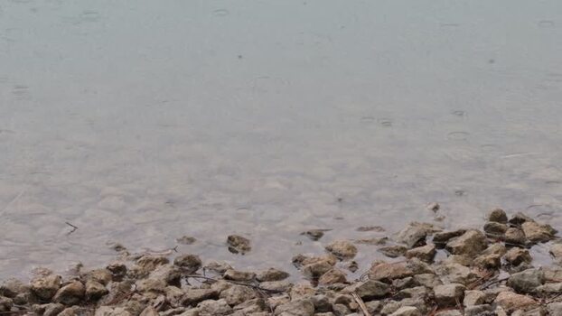 View of rain falling on a lake in Cincinnati United States.