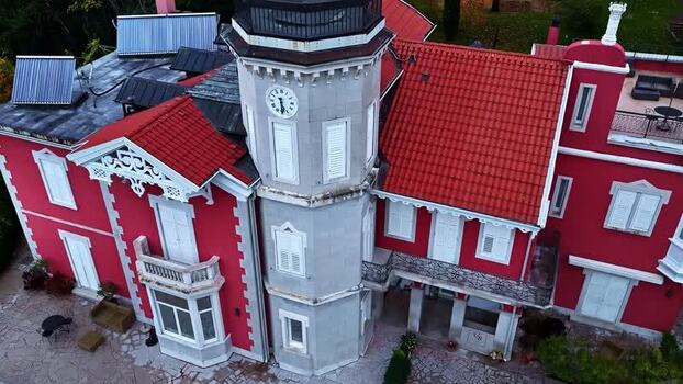 Historic Red Villa with Clock Tower in Italy