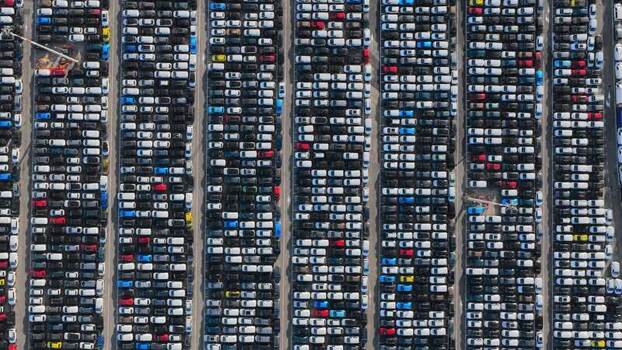 Aerial view of new cars at Civitavecchia Port Italy. Aerial view of new cars at Civitavecchia Port Italy.