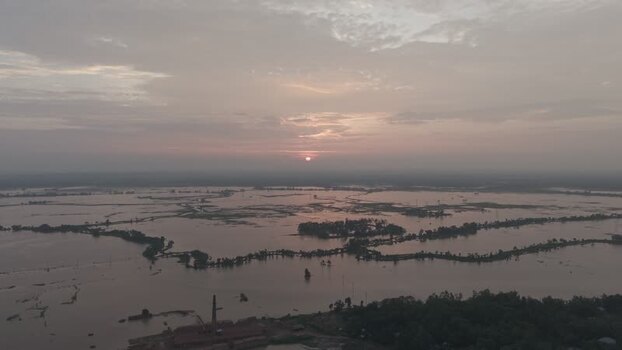 Aerial view of Gumai Beel at sunset Bangladesh.