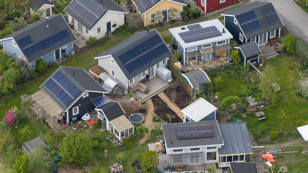 Eco Village Almere aerial views. Sustainable residential area. Eco Village Almere aerial views. Sustainable residential area.