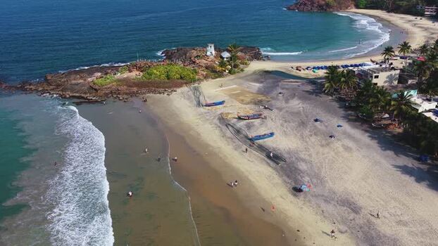 Aerial view of fishing boats on the beach in Kovalam India. Aerial view of fishing boats on the beach in Kovalam India.