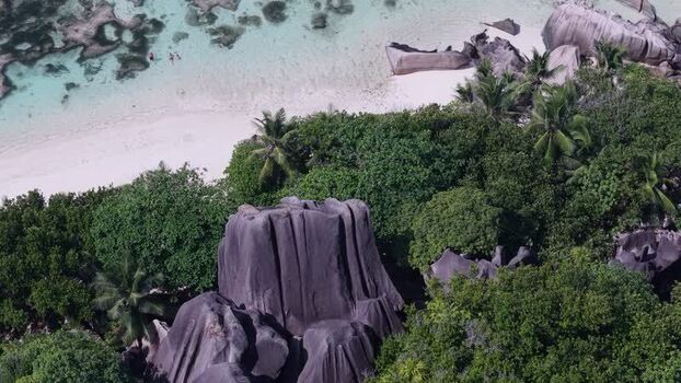 Aerial view of Anse Reunion beach Seychelles.