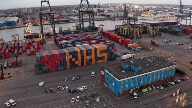 Aerial view of Port of Tilbury shipping containers United Kingdom. Aerial view of Port of Tilbury shipping containers United Kingdom.