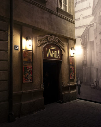 Gdansk Poland 05 September 2026 View of the historic Kino Wanda cinema entrance with vintage movie posters and warm wall lighting in the old town. Gdansk Poland 05 September 2026 View of the historic Kino Wanda cinema entrance with vintage movie posters and warm wall lighting in the old town.