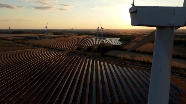 Aerial view of Chelveston solar and wind farm United Kingdom. Aerial view of Chelveston solar and wind farm United Kingdom.
