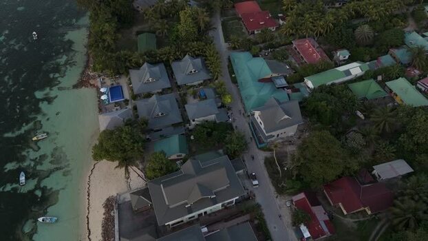 Aerial view of Anse Reunion Seychelles.
