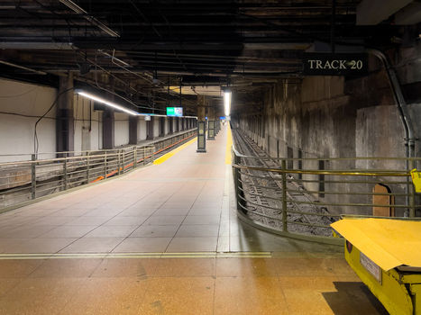 New York United States 14 May 2026 View of the empty Track 20 platform at Grand Central Terminal with dim lighting metal railings and railway tracks. New York United States 14 May 2026 View of the empty Track 20 platform at Grand Central Terminal with dim lighting metal railings and railway tracks.