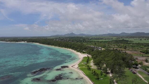 Aerial view of Belle Mare Beach coastline in Mauritius.