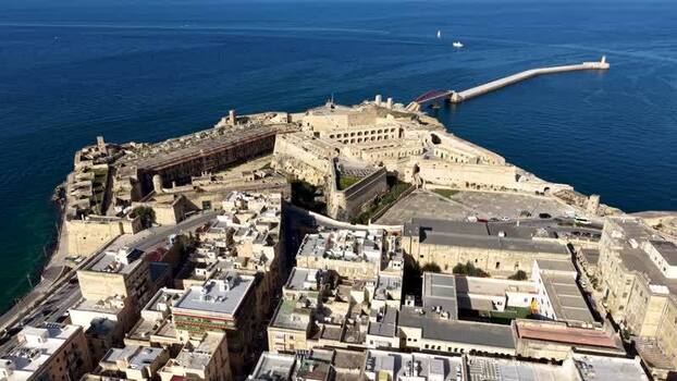 Aerial view of Fort Saint Elmo and the breakwater in Valletta Malta.