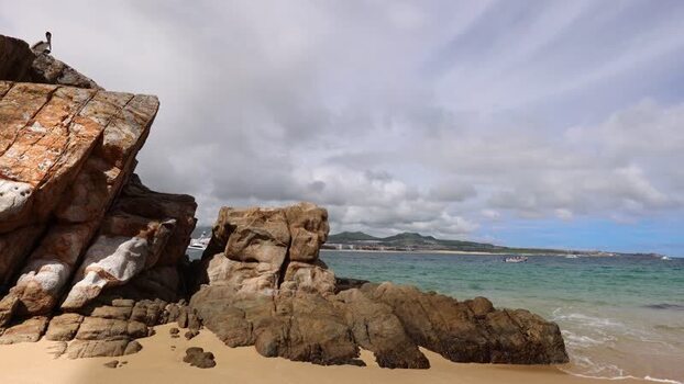View of Los Cabos rocky beach and coastline in Mexico.