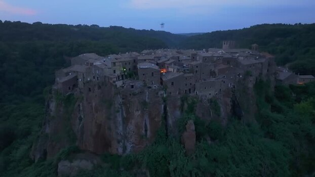 Aerial view of Calcata village on cliff in Italy. Aerial view of Calcata village on cliff in Italy.