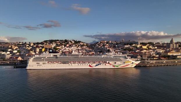 Aerial view of a cruise ship at Lisbon Cruise Port Portugal. Aerial view of a cruise ship at Lisbon Cruise Port Portugal.