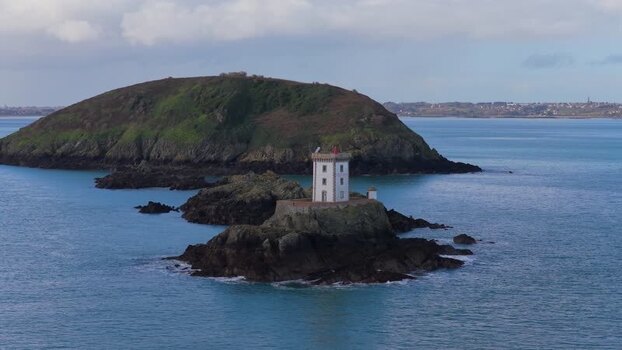 Aerial view of Phare de L Ost Pic lighthouse France.