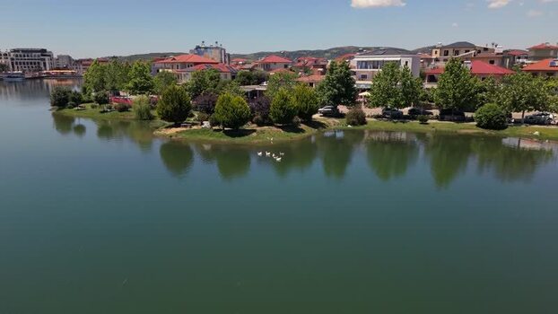 Aerial view of the lake in Belsh Albania.