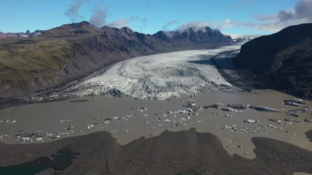 Aerial view of Svinafellsjokull Glacier in Svinafell Iceland.