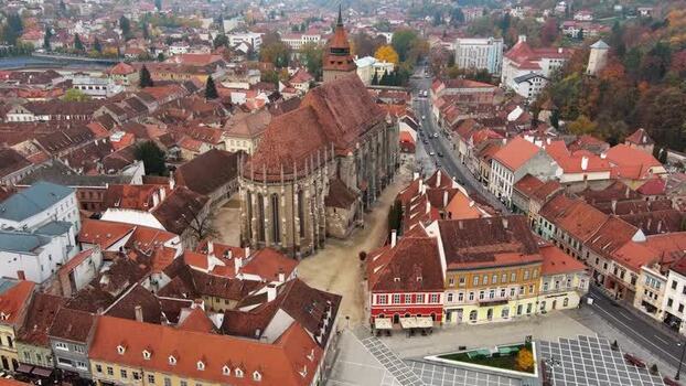 Aerial view of Black Church in old town of Brasov Romania. Aerial view of Black Church in old town of Brasov Romania.