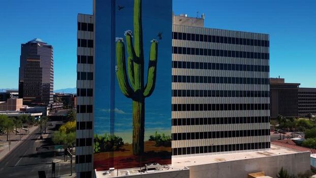 Aerial view of cactus building mural United States. Aerial view of cactus building mural United States.