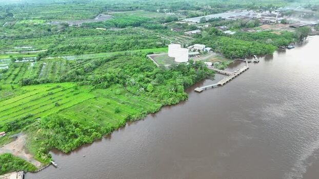 Aerial view of Barito River in Alalak Indonesia.
