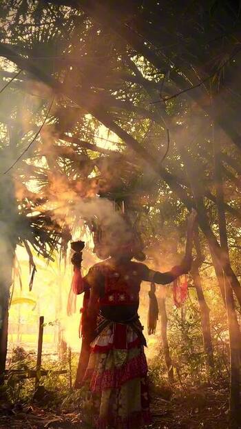 View of a towering figure engulfed in flames India.