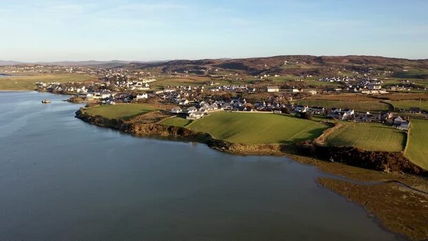 Aerial view of Falcarragh coastal town Ireland.