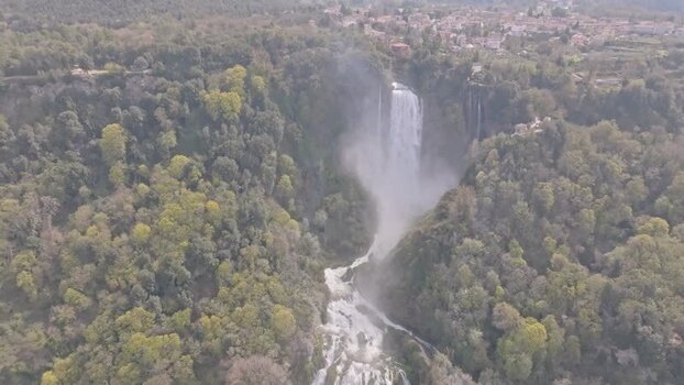 Aerial view of Marmore Falls in Terni Italy.