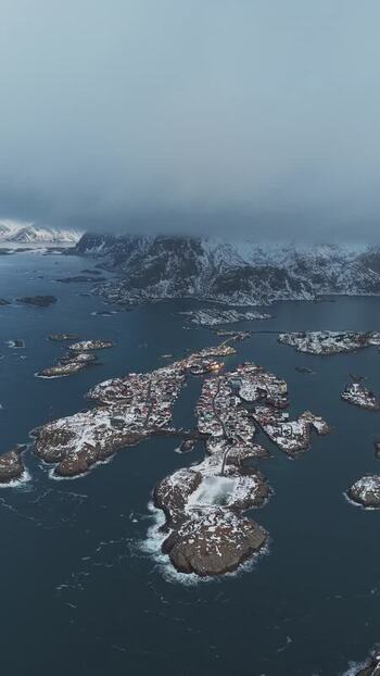 Aerial view of Henningsv&aelig;r Football Stadium Norway.