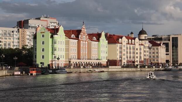 View of Fisherman s Village along the Pregolya River Russia.