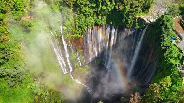 Aerial view of Tumpak Sewu Waterfall Indonesia.