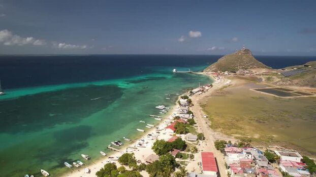 Aerial view of Los Roques archipelago coastline Venezuela.