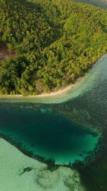 Aerial view of Fam Islands with lush tropical forest Indonesia.