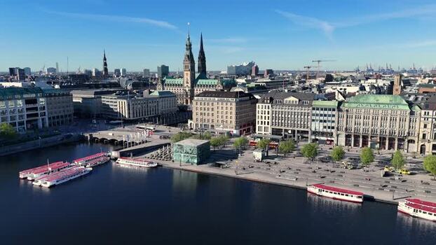 Aerial view of Binnenalster and Hamburg City Hall Germany. Aerial view of Binnenalster and Hamburg City Hall Germany.