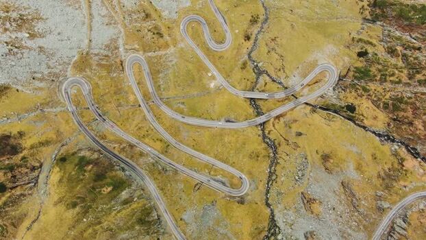 Aerial view of the winding Transfagarasan mountain road Romania. Aerial view of the winding Transfagarasan mountain road Romania.
