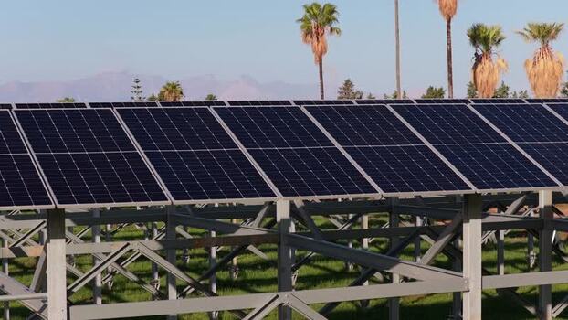 Aerial view of solar panels in Terrasini Italy.