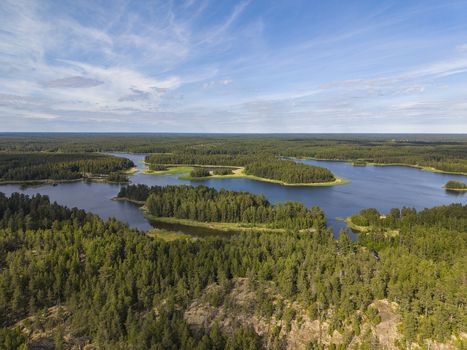 Aerial view of the forested landscape surrounding the lakes and islands in Hamina Kymenlaakso Finland. Aerial view of the forested landscape surrounding the lakes and islands in Hamina Kymenlaakso Finland.