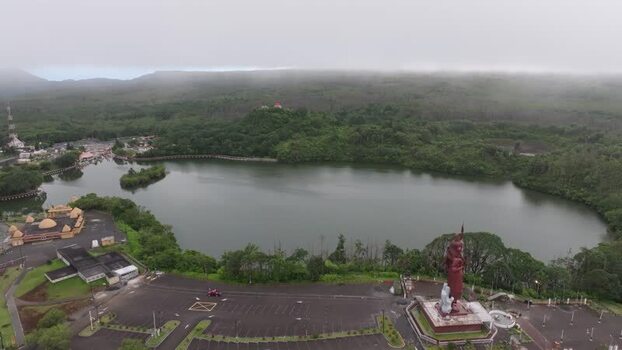 Aerial view of Grand Bassin lake in Savanne District Mauritius.