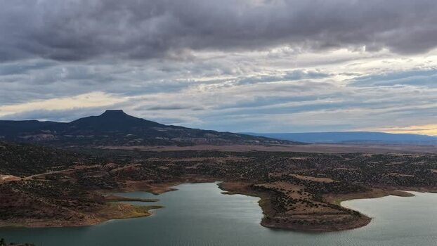 Aerial view of Pedernal Peak and Abiquiu Lake United States. Aerial view of Pedernal Peak and Abiquiu Lake United States.