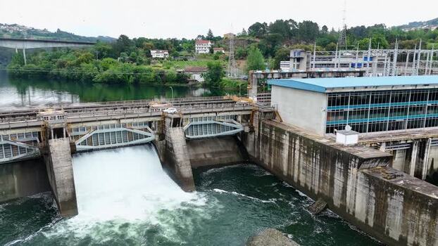 Aerial view of the Velle hydroelectric dam and power station Spain. Aerial view of the Velle hydroelectric dam and power station Spain.