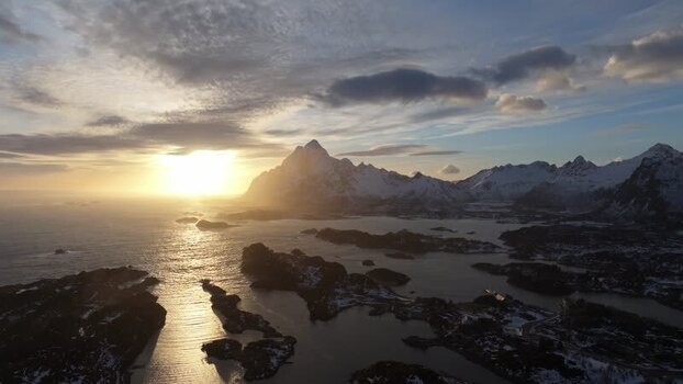 Aerial view of Lofoten in Vagan Municipality Norway.