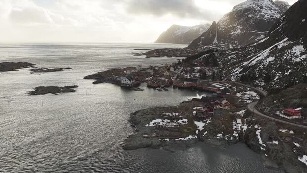 Aerial view of Tind village landscape Norway.