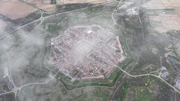 Aerial view of Neuf Brisach star fort France.