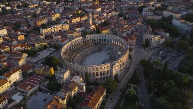 Aerial view of Pula Arena and historic city buildings Croatia. Aerial view of Pula Arena and historic city buildings Croatia.