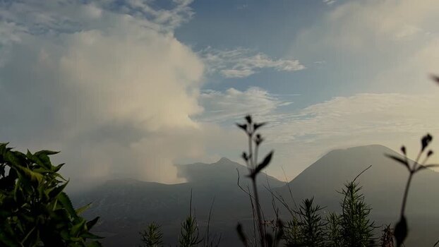 View of Mount Bromo erupting Indonesia.