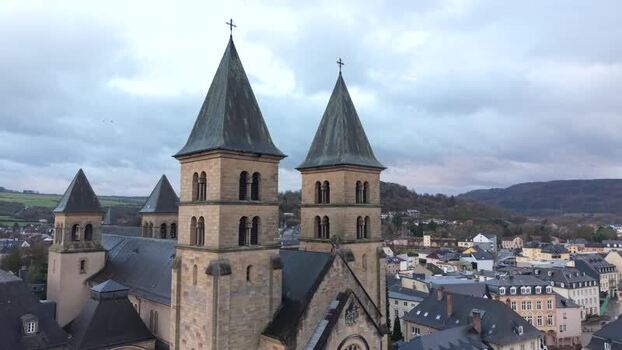 Aerial view of Echternach Abbey in Luxembourg.